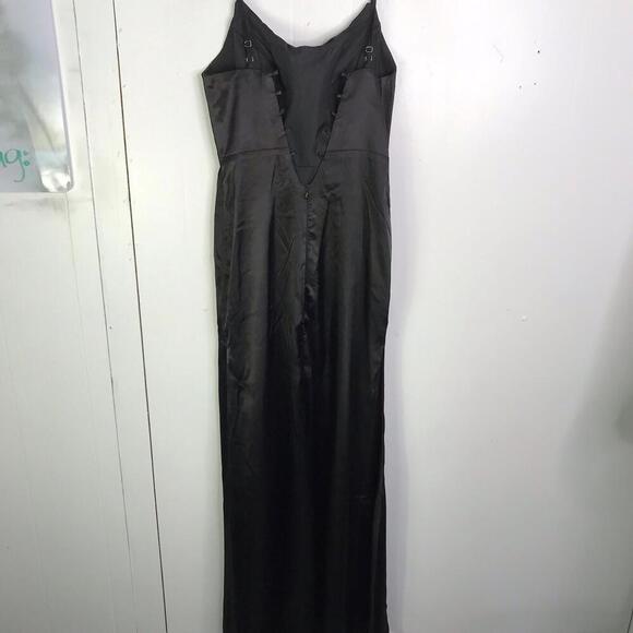 Black Wedding Dress Womens 6 Lace Up Back Silky Satin Cowl Neck Minimalist Goth - Picture 7 of 10